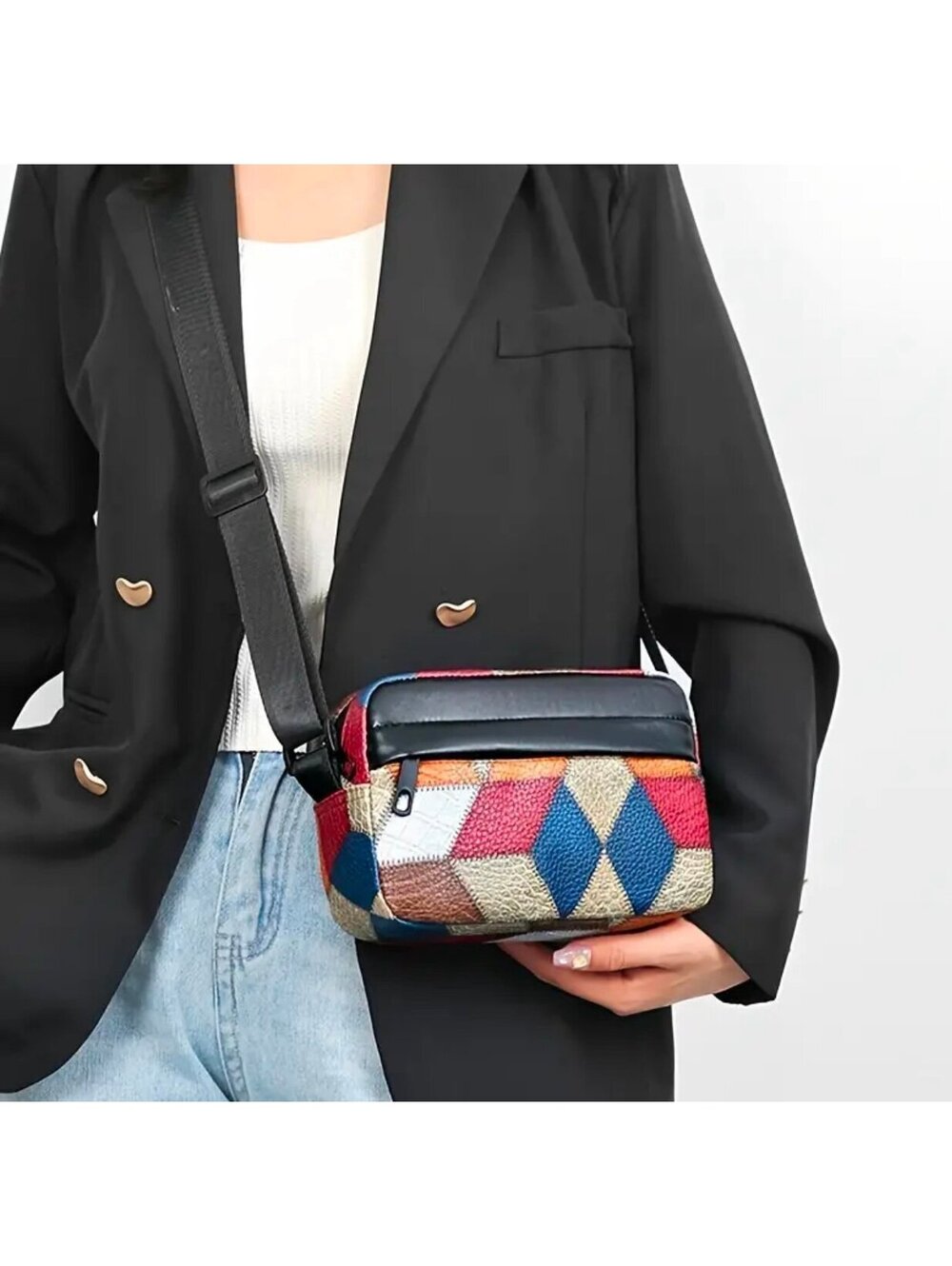 New - Vibrant Faux Leather ~ Plaid Shoulder/ Crossbody Bag
